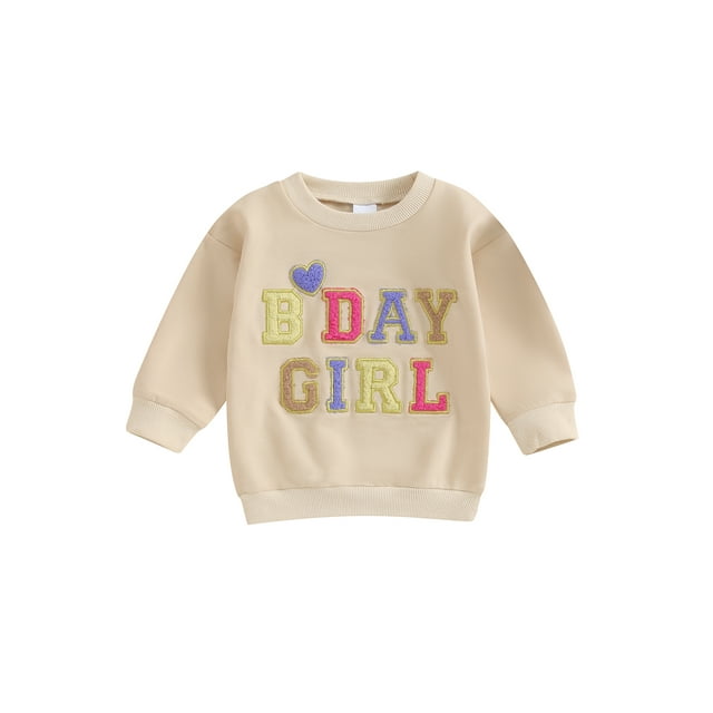 Honganda 6M-4Y Girls Sweatshirt, Long Sleeve Crew Neck Embroidery Letters Pullover Hoodie Birthday Clothes