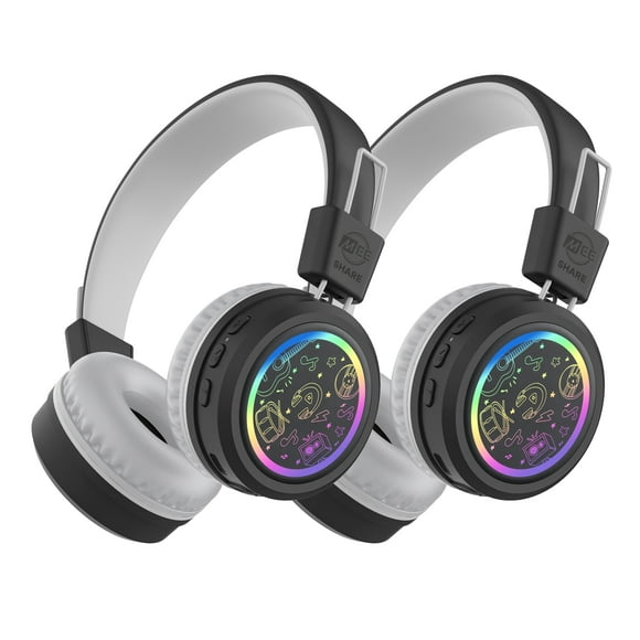 MEE audio Paquete de 2 Audífonos Inalámbricos Bluetooth KidJamz para Niños con Multipunto, Luces LED, Batería de 40 H; Micrófono; Audífonos para Niños para Escuela/aula/aprendizaje en Línea (KJ55BT-S