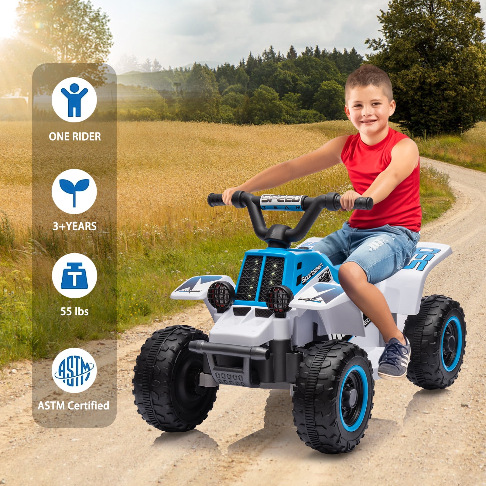 Luku Kids Ride On ATV, 6V Ride On Car with Led Headlights, Music, Treaded Tires, Rubber Handles, Push-Button Accelerator, forward & Reverse