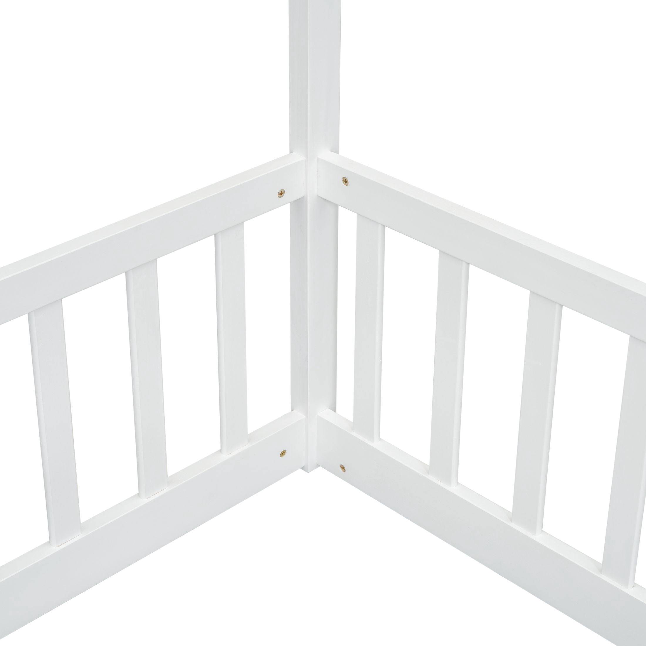Aukfa Double Twin Bed Frame for 2 Kids Toddlers, Two House Bed with Fence, Two Shared Beds, White