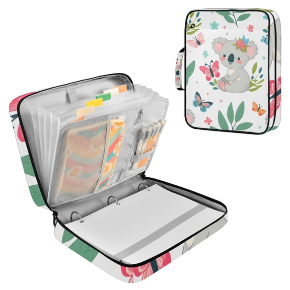 Haosy Accordion File Organizer Zipper Binder 500 Sheet 6-Tab Expanding File Folder Multi-Pocket 1.2 Inch 3 Ring Cute Koala and Butterfly