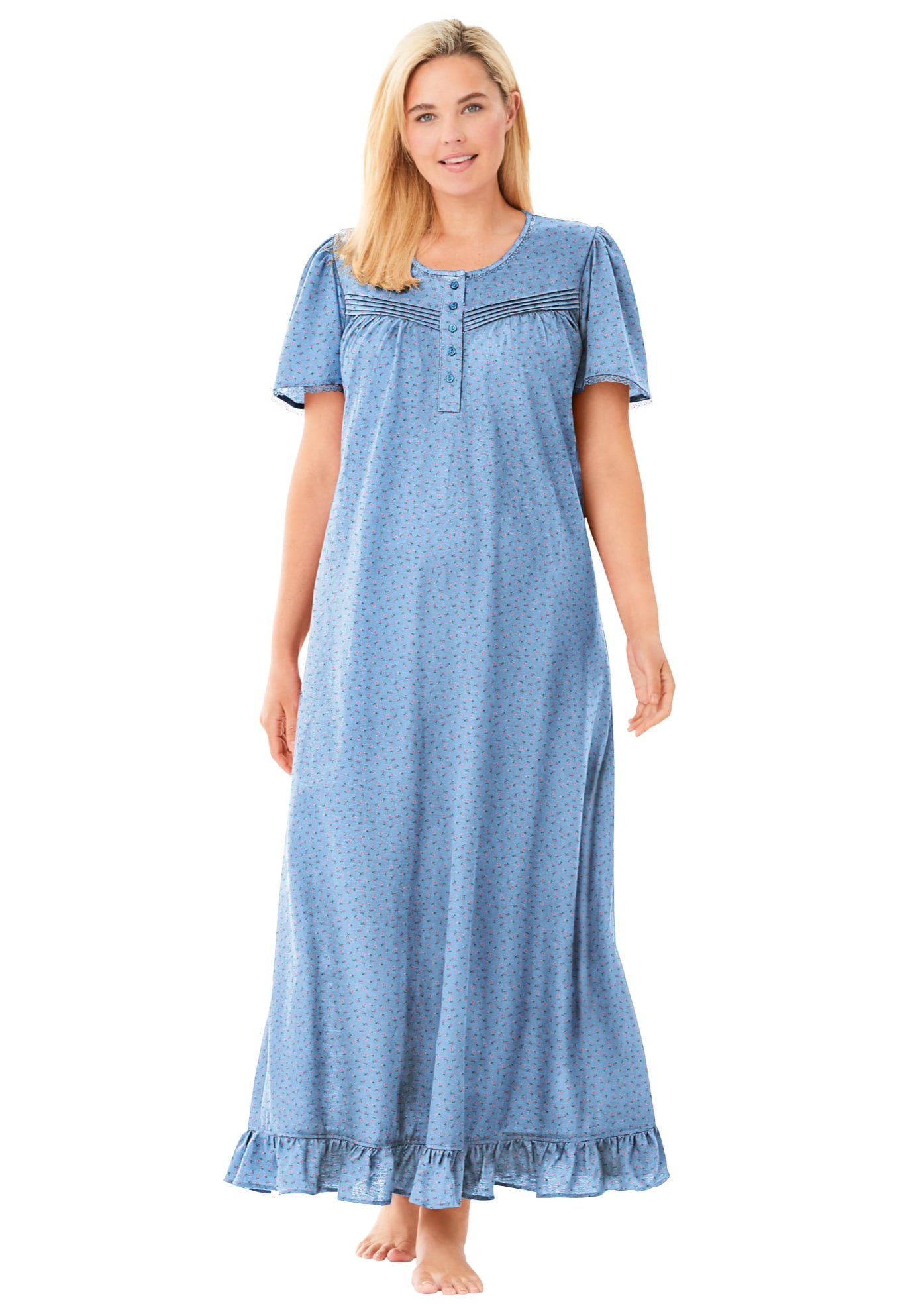 Long Floral Print Cotton Gown Pajamas 