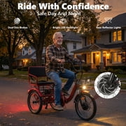Electric Tricycle for Adults Folding Electric Trike 3 Wheel Electric Bike Two-Seater Powerful 450W Motor 48V 15AH Lithium Battery E-Tricycle Red