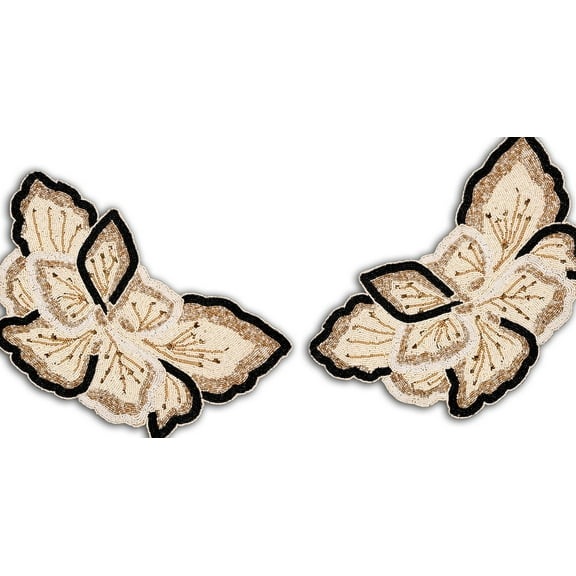 Set of 2 Handmade Beaded Placemats, Cream And Gold Tablemats, Designer Charger Plates 13X13 Inch