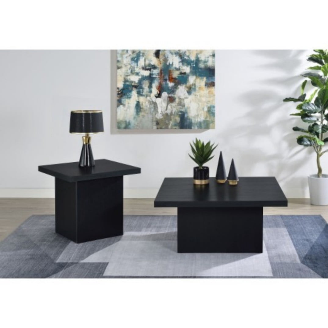 Square Coffee Table, Modern Wood-Look Pedestal Coffee Table with Matte Black Finish for Living Room, 35.5 x 35.5 in, Black