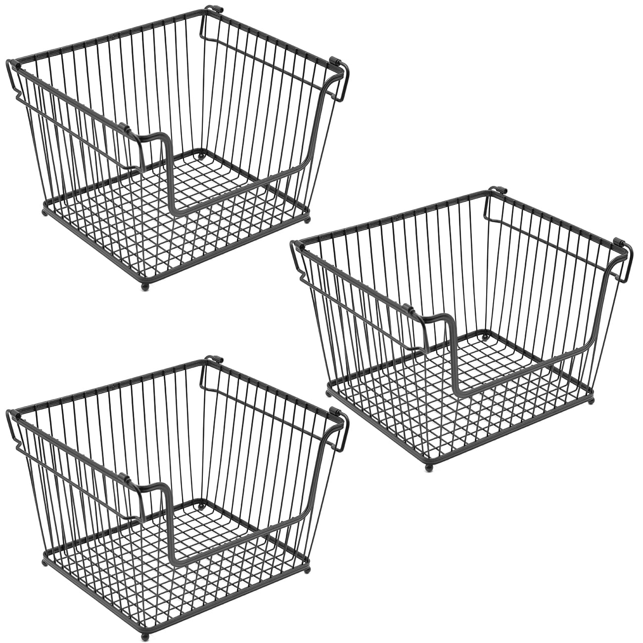 Stackable Metal Storage Organizer Bin Basket with Handles, Open Front