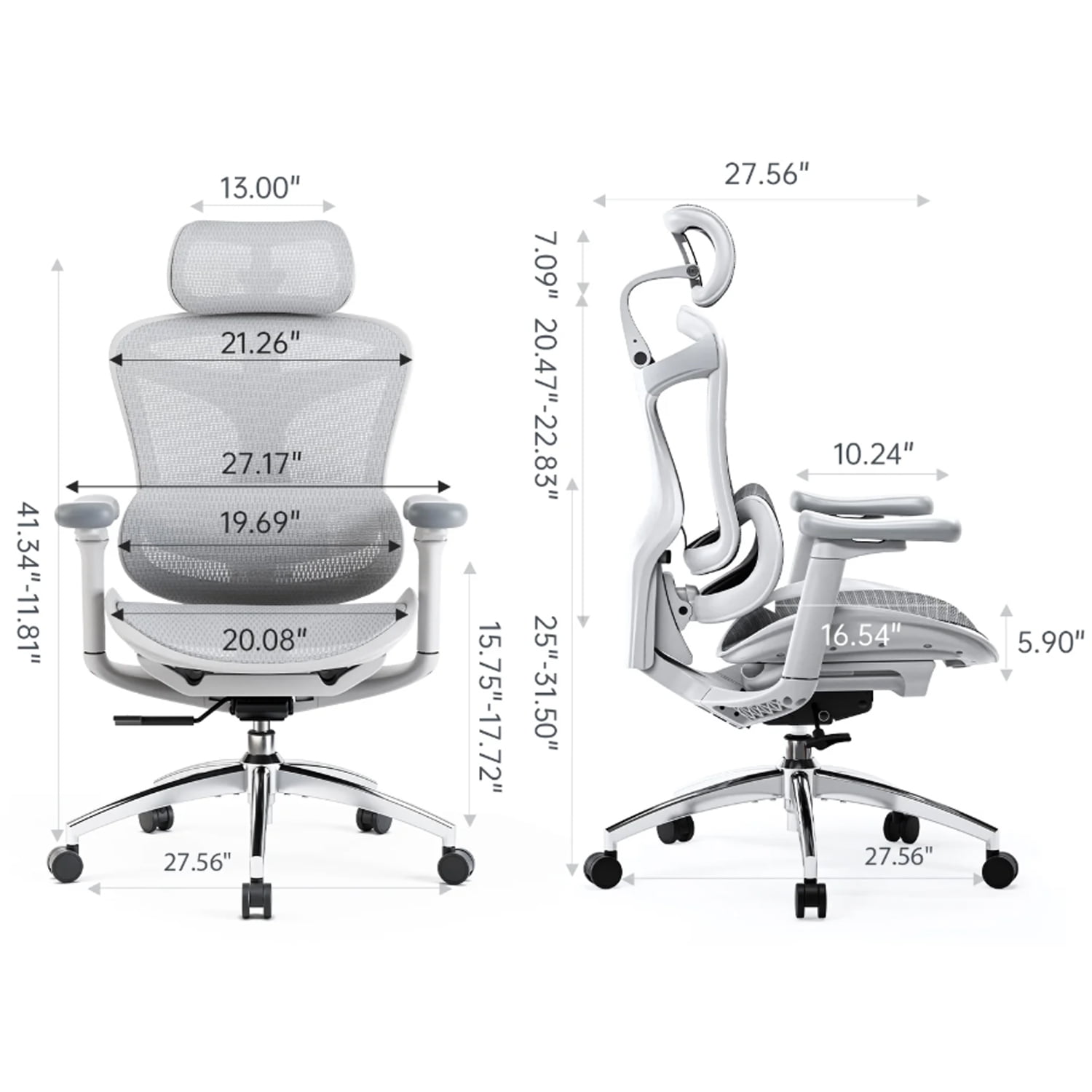 Sihoo Ergonomic Office Chair, Auto-Adaptive Lumbar Support, Adjustable Backrest, 3D Armrests, Mesh, Gray