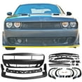 thumbnail image 2 of Ikon Motorsports Compatible with 2008-2014 Dodge Challenger 2015+ SRT Hellcat Style Rear Bumper Cover + Front Bumper Cover + IKON V1 Matte Black Rear Diffuser + Demon Front Lip + Demon Fender Flare PP, 2 of 7