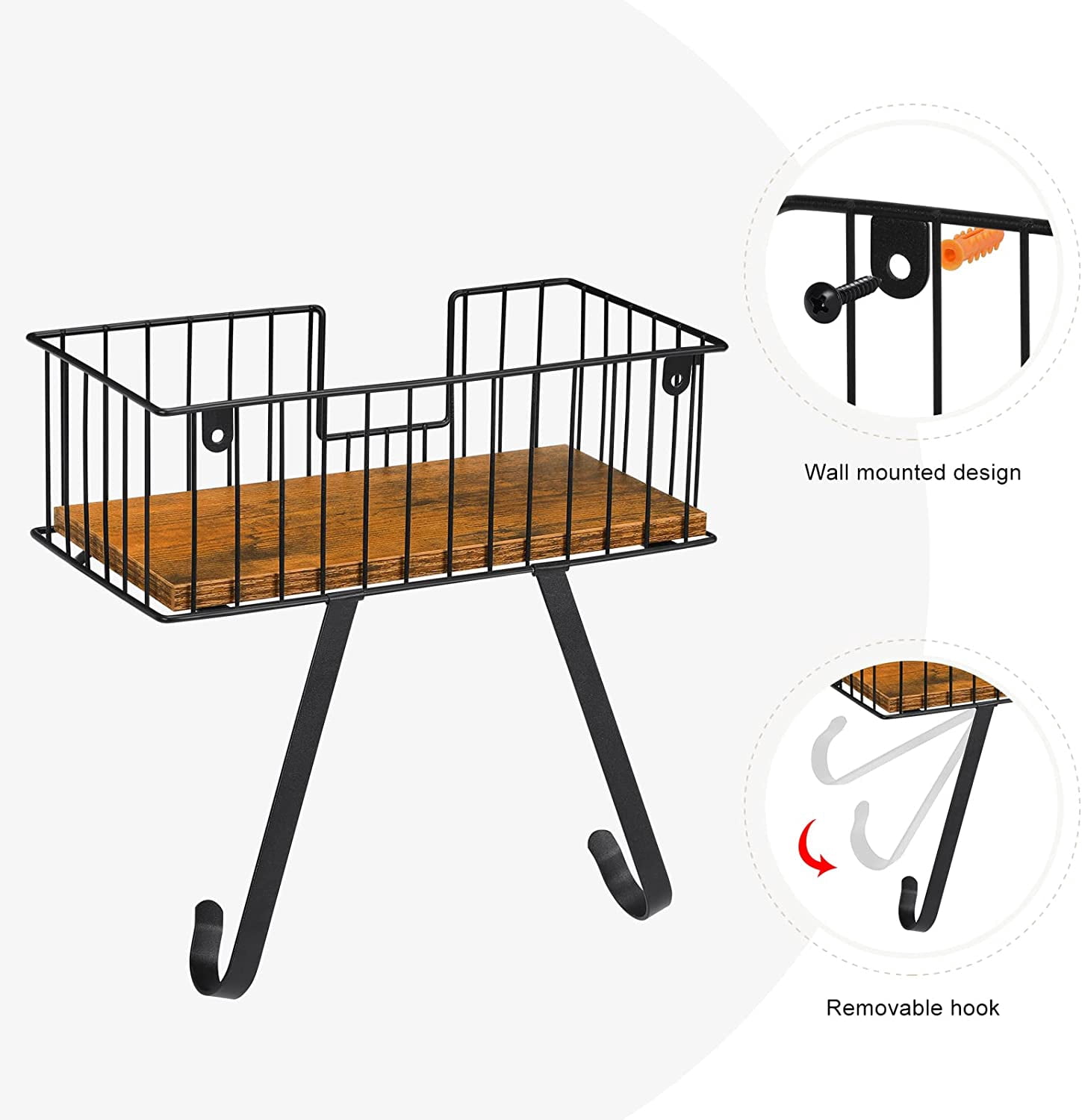 Wall Mounted Ironing Board Hanger for Y-Leg with Storage Basket, Black