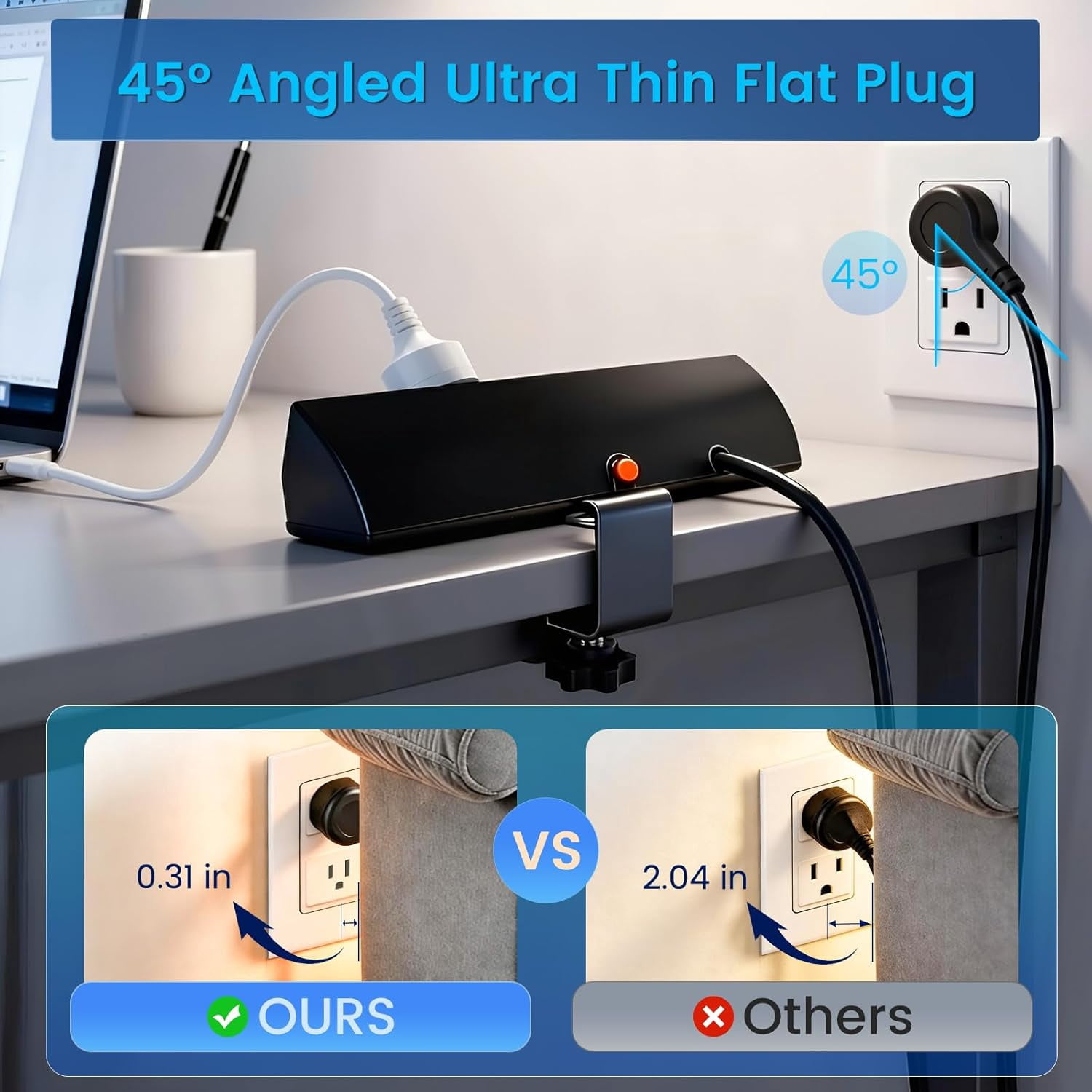 ZHANGONG Desk Clamp Power Strip with 4 AC Outlets & 6 USB Ports (4 USB-C), 2000J Surge Protector, 1875W, 6.5FT Flat Plug for Home Office Desk