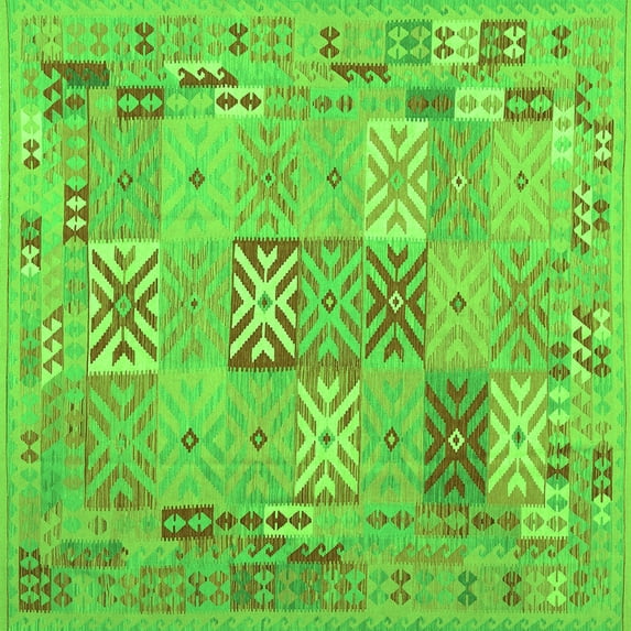Ahgly Company Indoor Square Abstract Green Contemporary Area Rugs, 7' Square