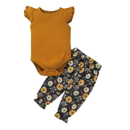 

Kiplyki Flash Deals Toddler Pants Girls Flying Sleeve Romper Floral Print Trousers Clothes Suit