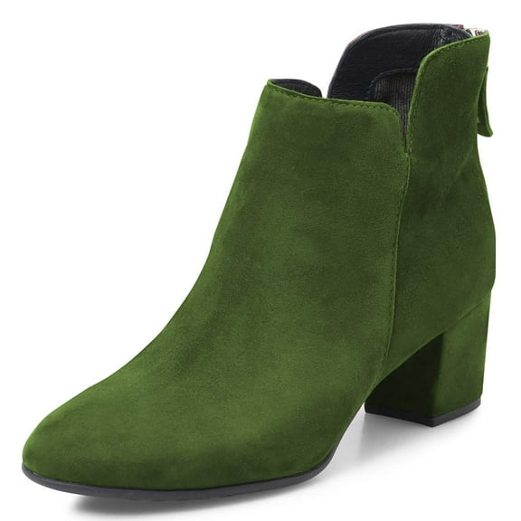 YDN Women Classic Round Closed Toe Chelsea Ankle Boots Block Low Heel Back Zipper Booties Winter Dressy Shoes Size 7 Green