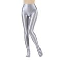 thumbnail image 6 of TiaoBug Women's Oil Glossy High Waist Pantyhose Solid Color Tummy Control Compression Leggings Silver M, 6 of 6