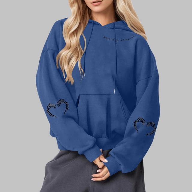 Heisall Womens Hoodies Halloween Print Hooded Longline Sweatshirts Long Sleeve Pocket 2025 New Arrival Autumn Winter