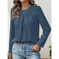 thumbnail image 4 of Women's Round Neck Wrinkled Casual Fashion Solid Colour Long Sleeve Round Neck Shirt, 4 of 5