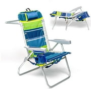(Tall Chair) Homevative Folding Backpack High Beach Chair, Towel bar, Key Lime