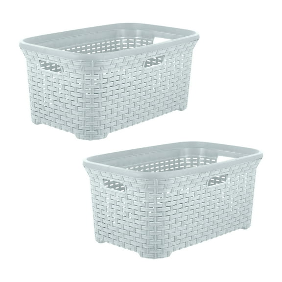 Superio 50L Wicker Laundry Basket with Cut-Out Handles - White Smoke (2 Pack)