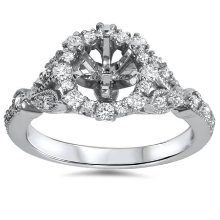 Pompeii 3/8ct Vintage Halo Diamond Engagement Setting 14k White Gold Semi Mount (H-I,I1)