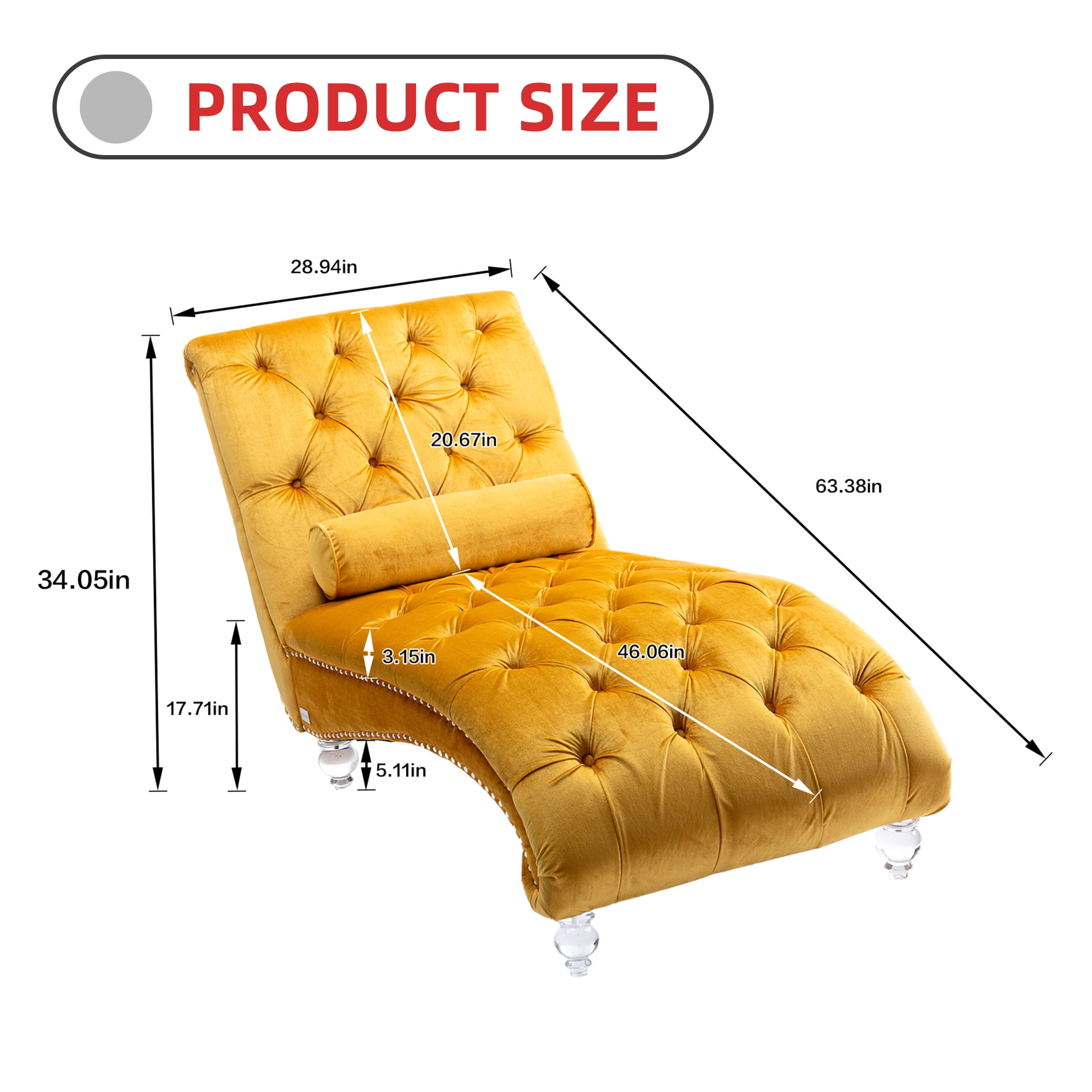 MOONMISS Velvet Chaise Lounge Chair Button Tufted Upholstered with Pillow Indoor