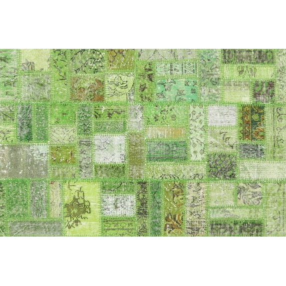 Ahgly Company Indoor Rectangle Contemporary Green Patchwork Area Rugs, 7' x 9'