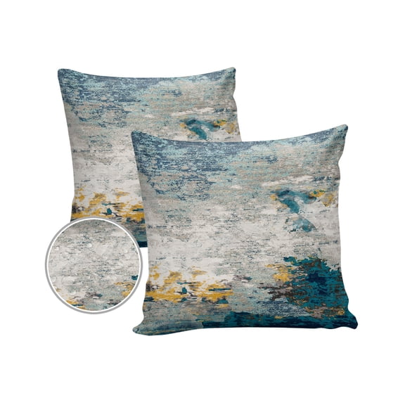 Pack of 2 Outdoor Pillow Covers, Teal Blue Grey Abstract Art Painting Waterproof Square Throw Pillowcase Cushion Decorative Pillow Covers for Couch Patio Tent, 20x20 in