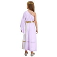 thumbnail image 2 of LiiYii Kids Girls Ancient Greek Princess Outfits One Shoulder Maxi Toga Dress with Wreath Headband Lavender 16, 2 of 7