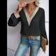 thumbnail image 5 of Blusas Elegantes e Informales con Cuello en V para Mujer, Blusas de Encaje de Larga, Blusas Tipo Túnica de Jacquard A para Otoño. Negro L, 5 of 9