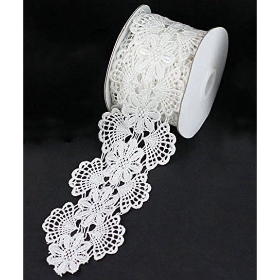 2 3/4" x 5 Yards Floral Lace Crochet Ribbon (White)