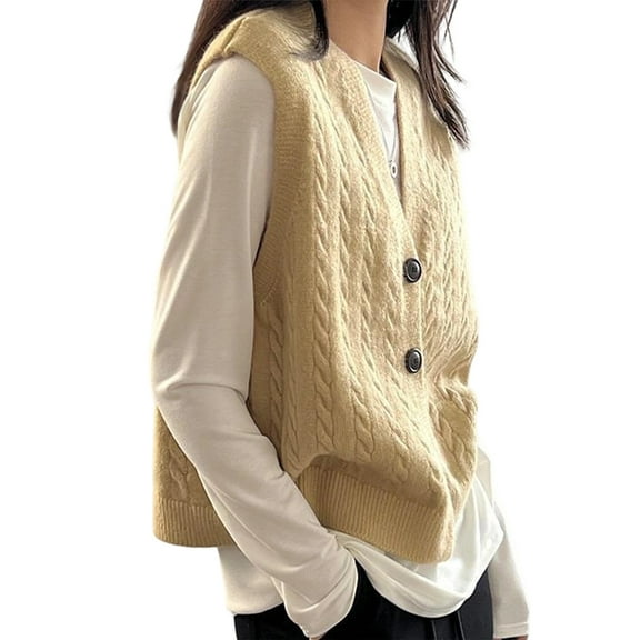 Womens Sleeveless Sweater Vest Button V Neck Knit Trendy Casual Cardigan Yellow One size