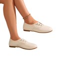 thumbnail image 5 of IEMIEMIEM Women's Faux Leather Oxford Flats Slip On No Laces Round Toe Casual Loafers Retro Soft Flat Walking Dress Shoes Beige 7 Wide, 5 of 6