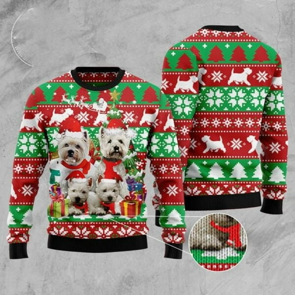 West Highland White Terrier Family 3D Christmas Sweater, Christmas Sweater, 3D Sweater, Funny Xmas Sweaters