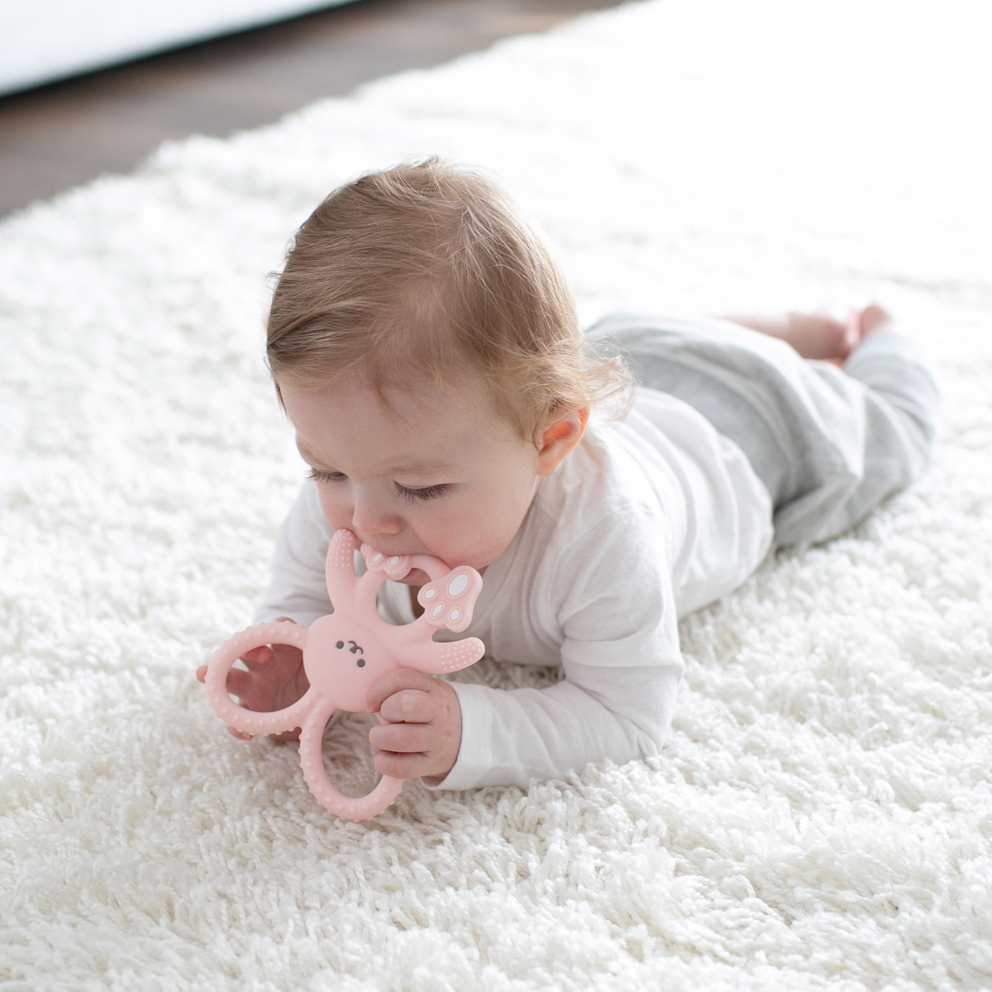 Dr. Brown's Flexees Baby Teether, Pink Bunny, 100% Silicone, Infant-Toddler, 1-Pack