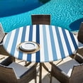 thumbnail image 6 of Blue Stripe Round Tablecloth, Fitted Table Cover with Elastic for 45"-54" Round Tables, Ombre Geometric Farmhouse Vertical Striped Table Cloth Outdoor Indoor Dinning Party Waterproof Tablecloths, 6 of 7