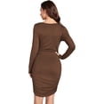 thumbnail image 2 of Vestido corto de manga larga con cuello en V profundo y cintura alta para mujer Marrón café M Marrón café M Xishao ropa, 2 of 2