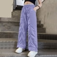 thumbnail image 6 of ATOGUTA Cargo Pants Girls Wide Leg School Uniform Pants Kids Elastic Waist Flowy Summer Beach Lounge Trousers with Pockets Size 5T-15, Purple, 6 of 7