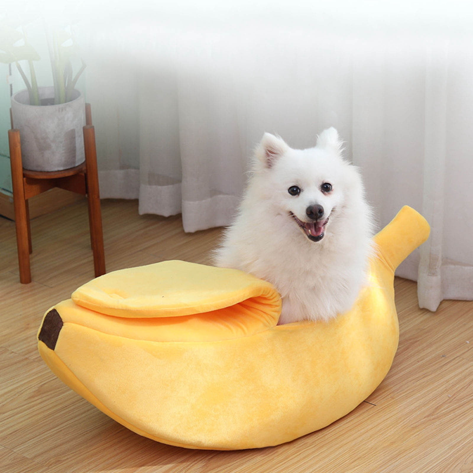 KMWGRE Banana Shaped Pet Bed for Cats and Dogs Soft Warm Cuddle Mat Indoor Universal All Seasons Comfortable Pet Supplies Yellow XL