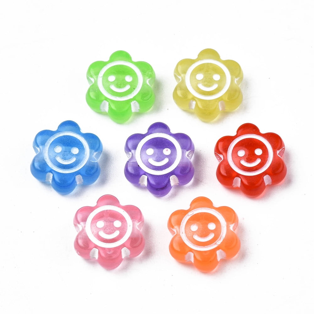 Transparent Acrylic Beads Craft Style Flower with Face Mixed Color 10x11x5mm Hole: 2mm about 1800pcs/500g DIY