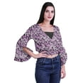 thumbnail image 3 of Moomaya Printed Womens Crop Top Wrap Style Top Wear Ruffle Long Sleeve Casual Summer Blouse, 3 of 6
