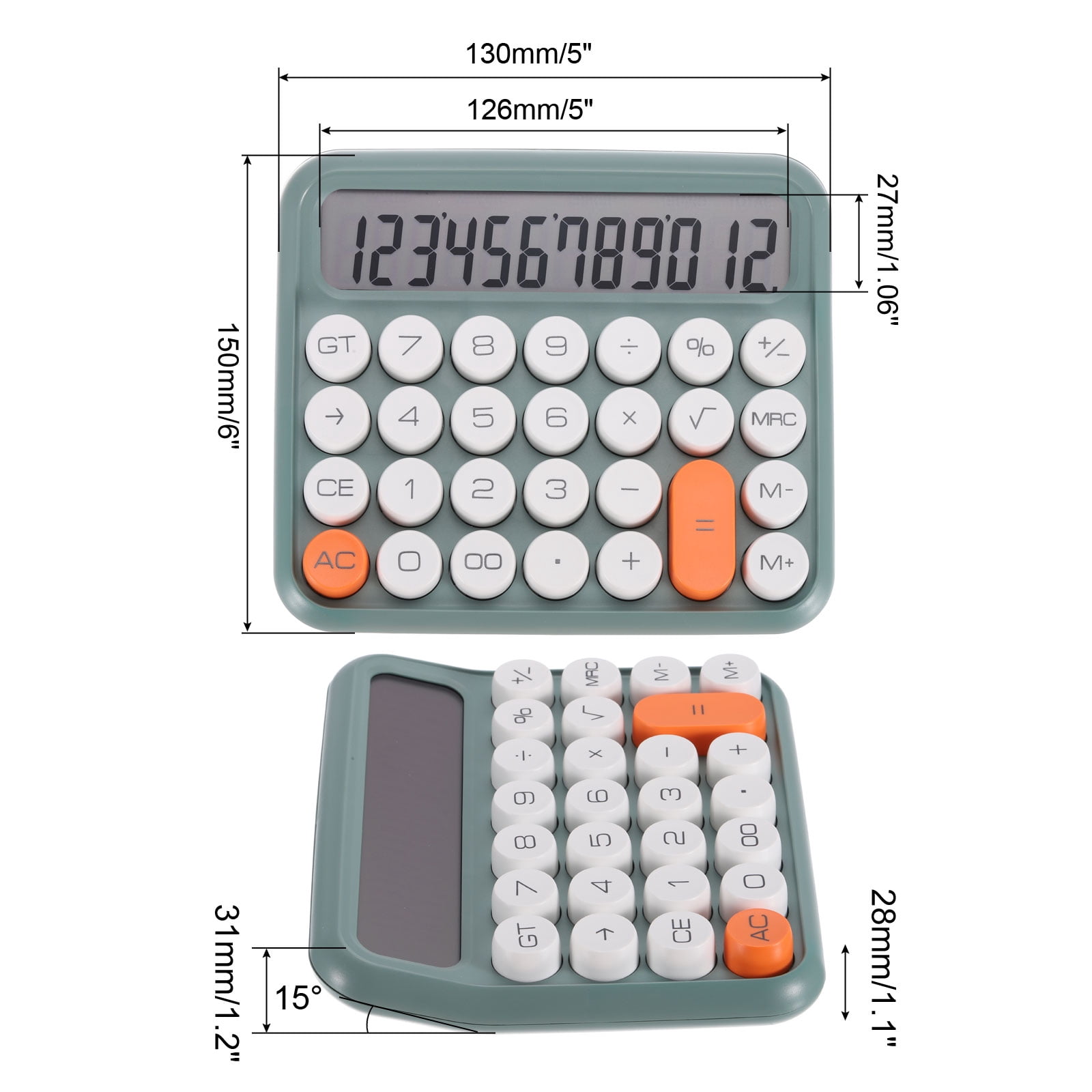 Uxcell Battery Power 12 Digits Cute Calculator Mechanical Switch Calculator, Green