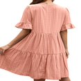 thumbnail image 3 of Women Short Sleeve Loose Dress with A-line Version  Simple Style Solid Color V-neck Summer Clothing, 3 of 6