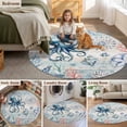 thumbnail image 6 of Summer Ocean Octopus Round Living Room Rugs 8 ft, Coral Shell Washable Large Area Rug with Non-Slip Sturdy Edge Binding Round Carpet for Dining Room Kitchen Office, 6 of 9
