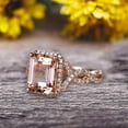 thumbnail image 3 of 1.50 Carat Emerald Cut Pink Morganite Engagement Ring 10k Rose Gold Promise Ring for Bride or Anniversary Gift Startling Jewelry Twisted Across Design Halo Art Deco, 3 of 5