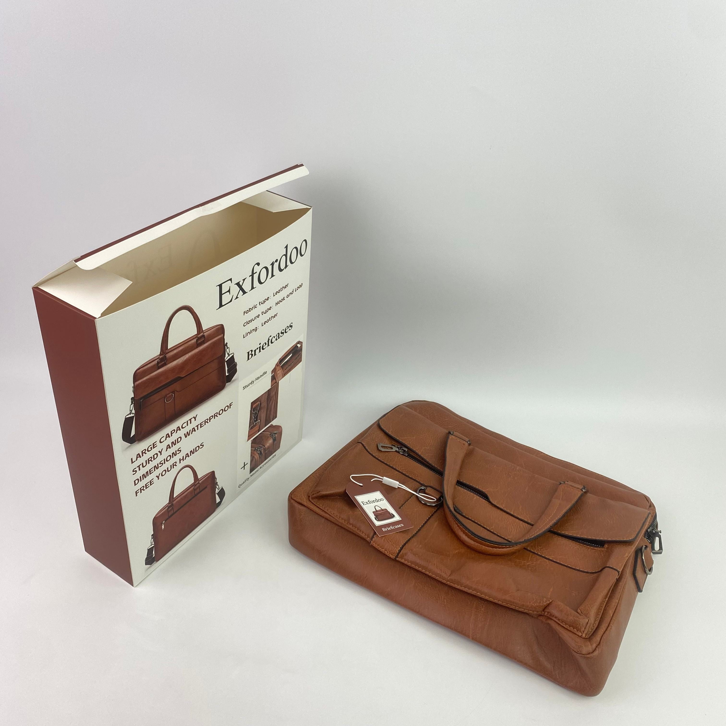 Exfordoo Briefcases,Men's Business Travel Briefcase Leather Handmade Messenger Bags Laptop Bag