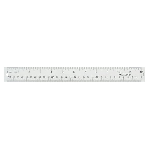 Westcott 12" Clear Acrylic Ruler, Metric Imperial, Office, 0.06 lbs., 1-Count, Not Bulk, High School