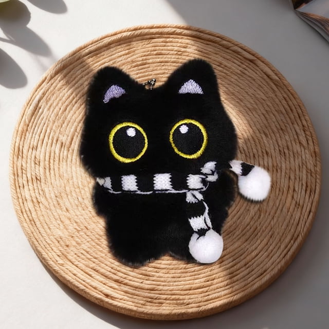 Llavero colgante de muñeco de peluche blanco de ojos grandes y chirriantes | Adorable llavero de peluche de terciopelo suave con sonrisa bordada