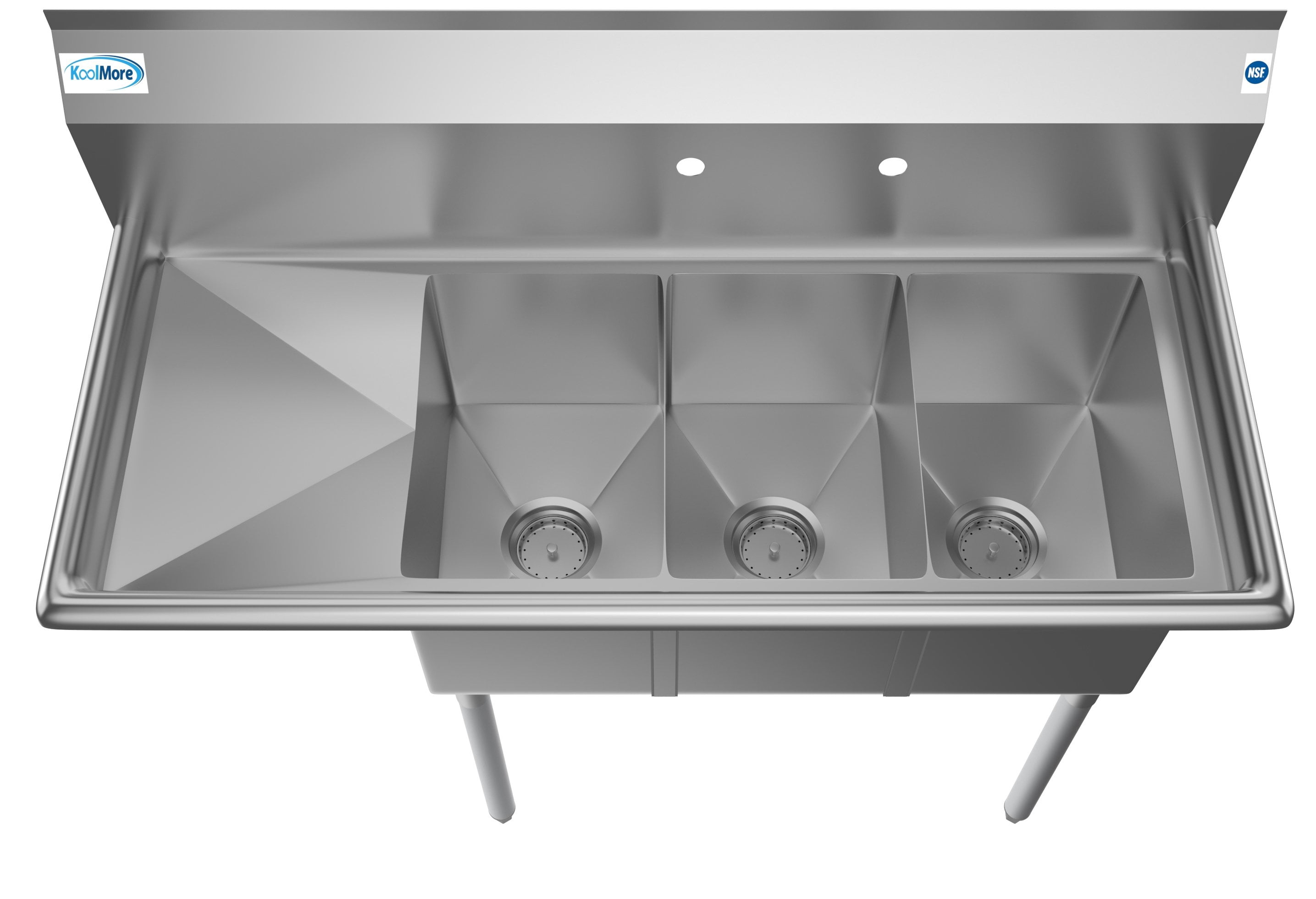 KoolMore 45 in. Three Compartment Stainless Steel Commercial Sink with Drainboard, Bowl Size 10"x 14"x 10"
