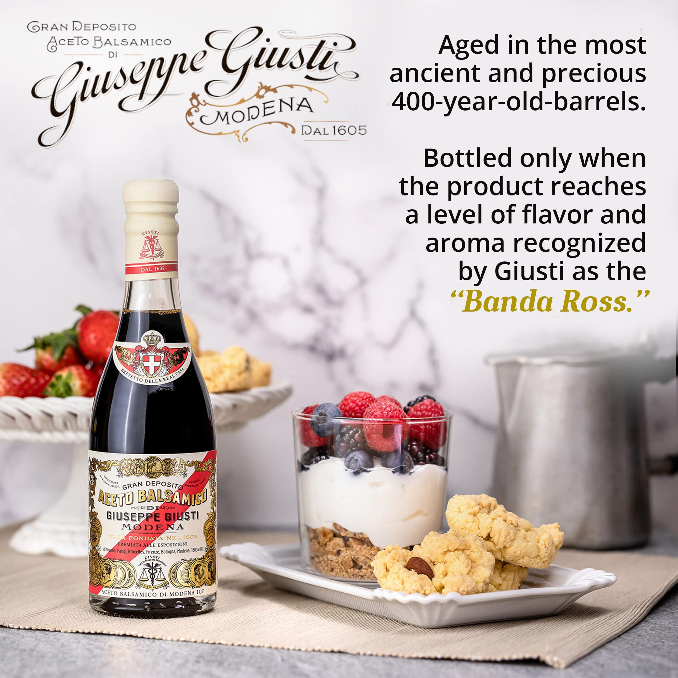 Giusti - Tasting Set - Balsamic Vinegar of Modena Historical Collection and White Condiment - Includes Spoons and Napkins - 6x 100ml