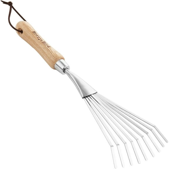 Berry&Bird Stainless Steel Garden Rake with Ash Wood Handle