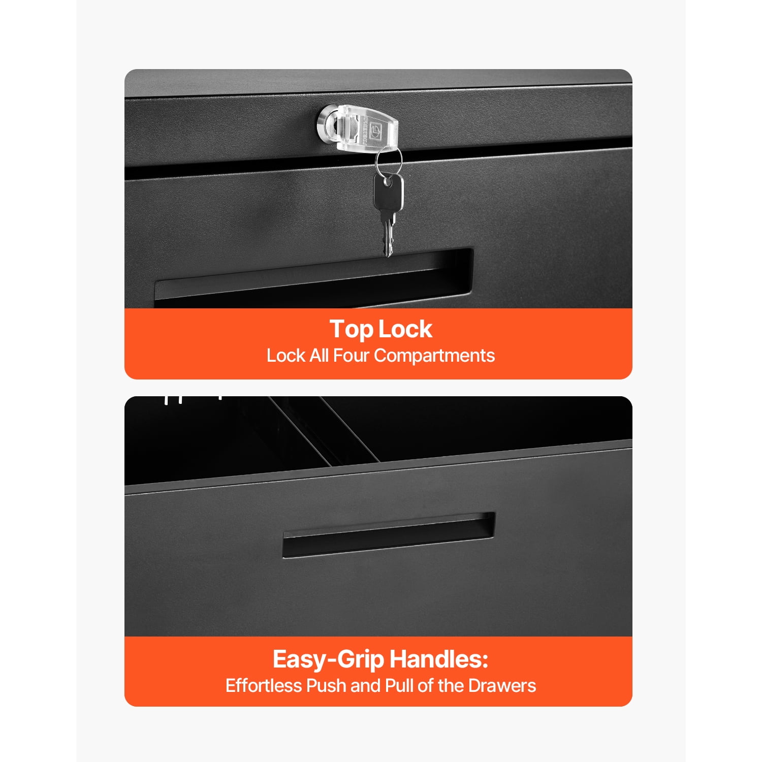 KFFKFF 4-Drawer Metal File Cabinet with Lock, Vertical Filing Storage Unit for Home and Office, Adjustable Hanging Rods for Letter, A4, and Legal Files, Easy to Assemble, Black